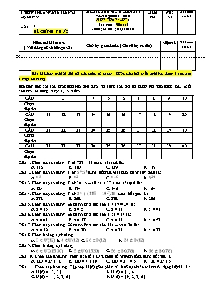Kiểm tra đánh giá cuối học kì 1 Toán Lớp 6 - Năm học 2021-2022 - Trường THCS Nguyễn Văn Phú (Có đáp án)